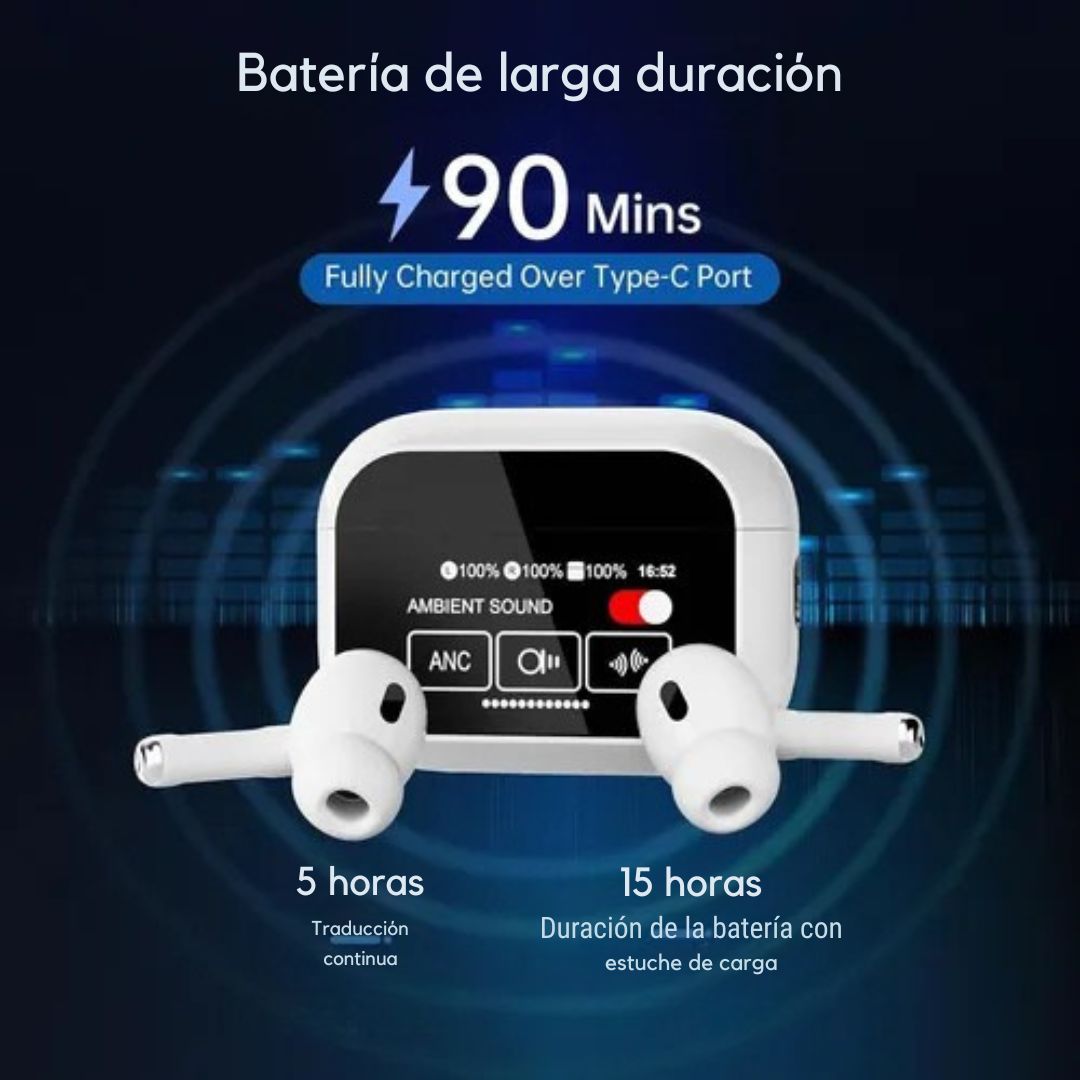 Auriculares Inalámbricos A9Pro con Pantalla Táctil – Reducción de Ruido ANC/ENC y Batería de 36H